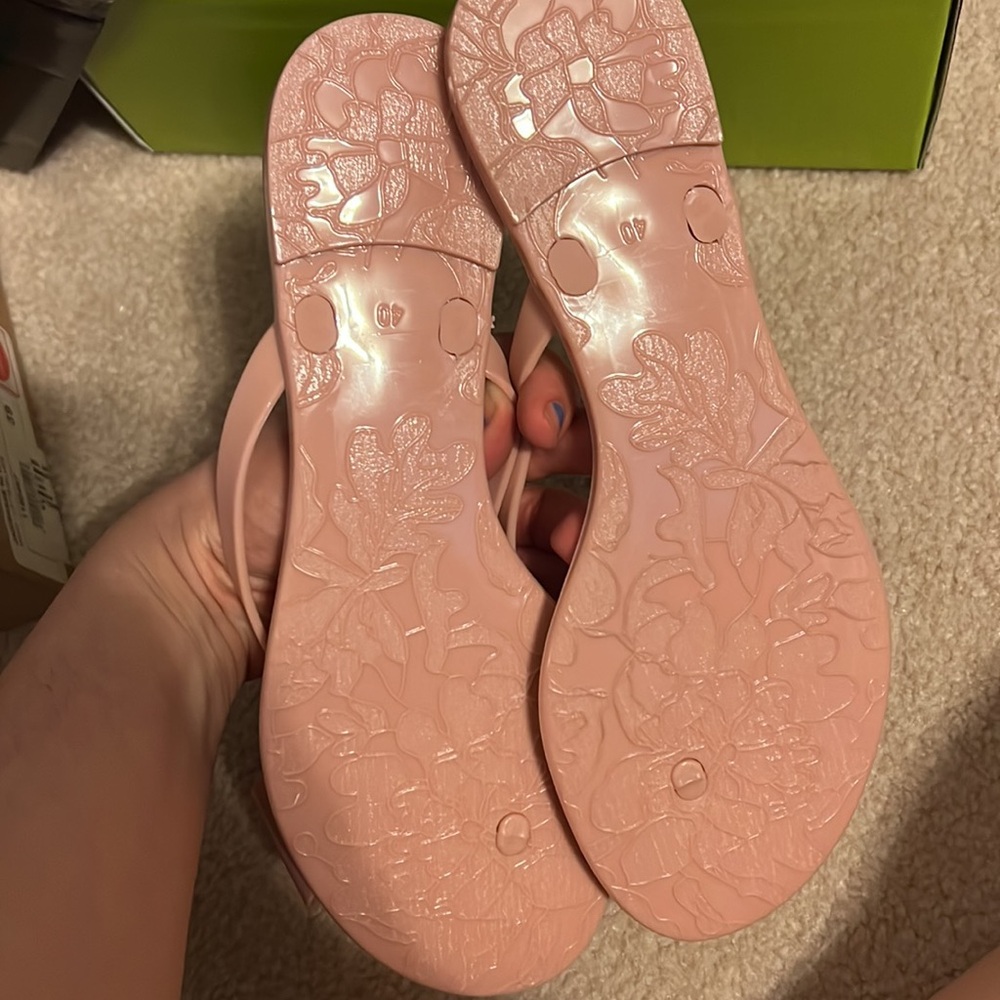 NIB Nude Blush 3tier Bow Flip-Flops Sandals Beach Flat Rain Jelly Shoes (9) - Picture 3 of 4